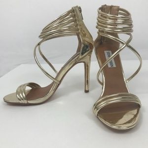 Steve Madden Answer Gold Strap Sandal Heels